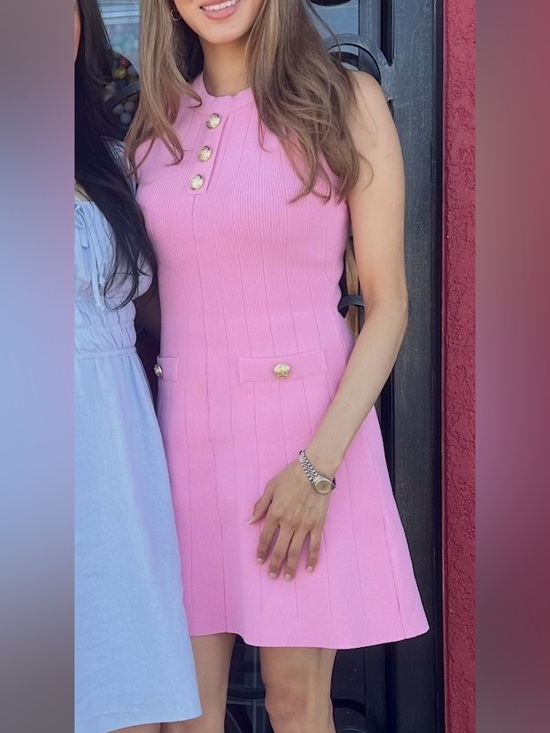 Endless Rose Dresses & Skirts - Endless Rose Pink Sleeveless Knit Mini Dress with Gold Buttons